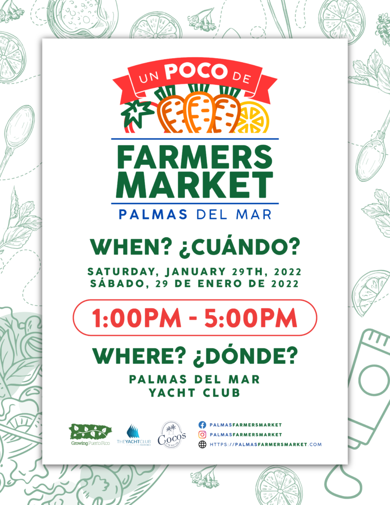 Un Poco de Palmas Farmers Market January 29 Yacht Club 2022 flyer