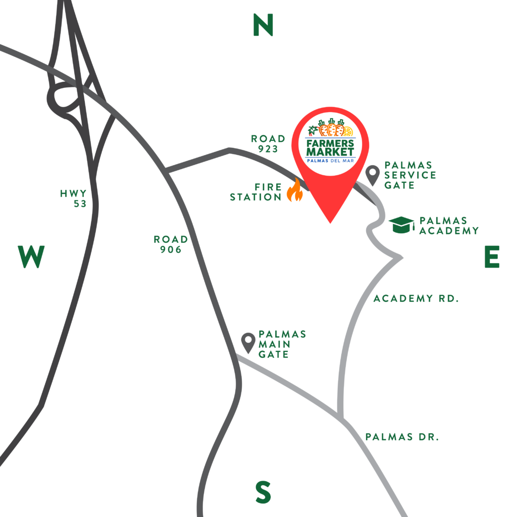 Palmas Farmers Market map in Palmas del Mar near the Service Gate / North Entrance