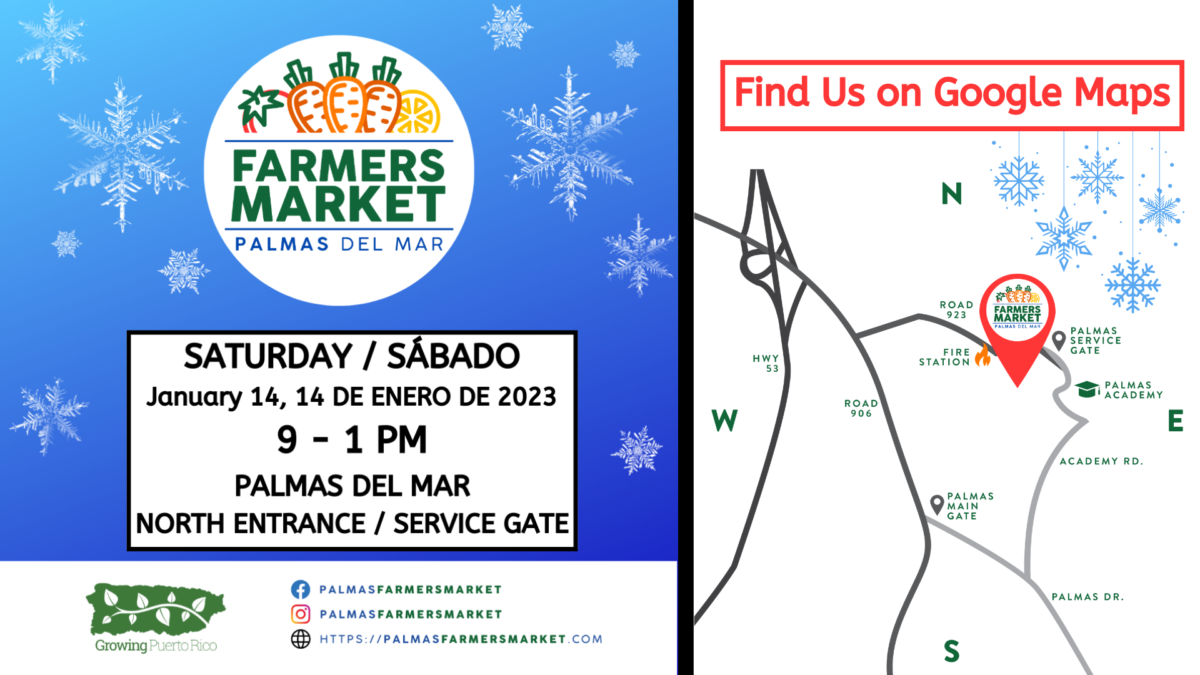 Palmas Farmers Market 2023 January 14 Header with map