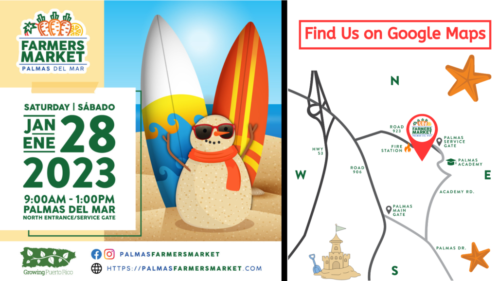 Palmas Farmers Market 2023 January 28 image header with map