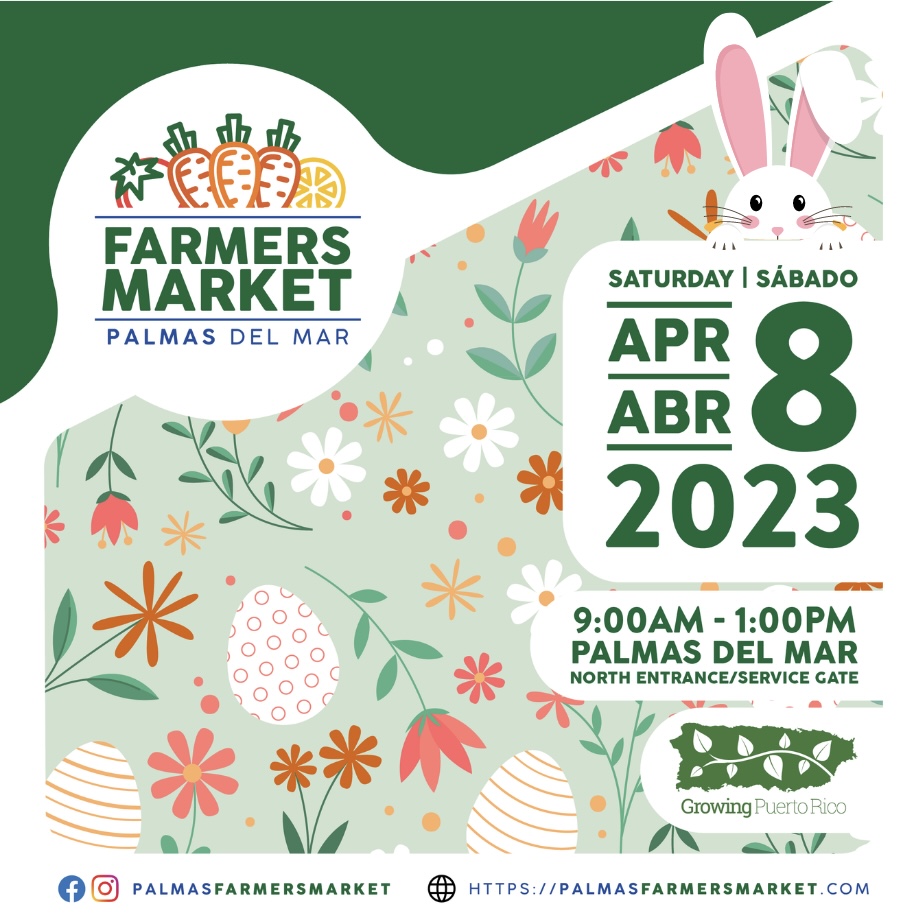 Palmas Farmers Market 2023 April 8 square image with Easter bunny