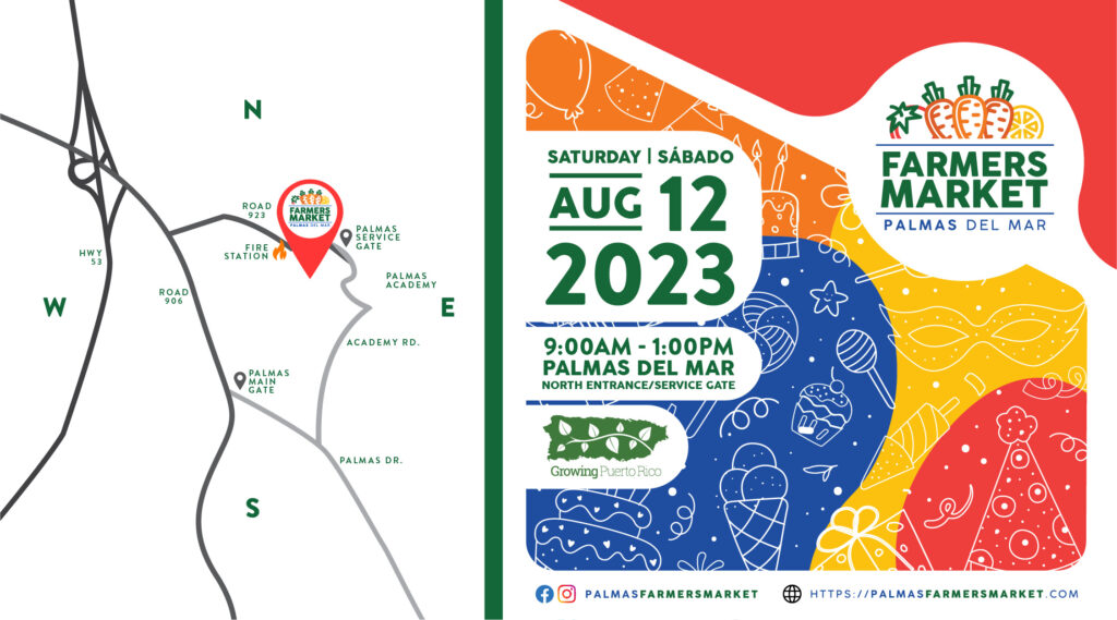 Palmas Farmers Market 2023 August 12 header image with map