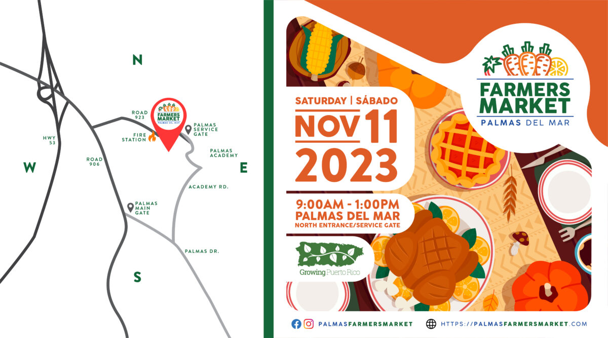 Palmas Farmers Market 2023 November 11 header with map