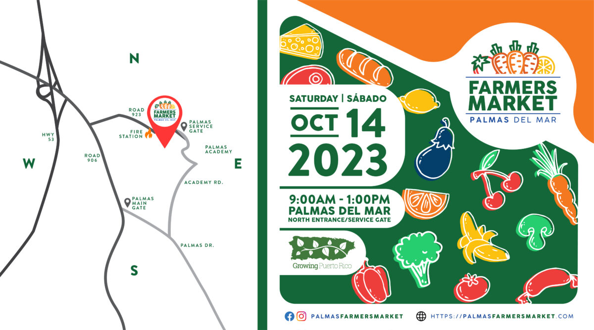 Palmas Farmers Market 2023 October 14 header with map
