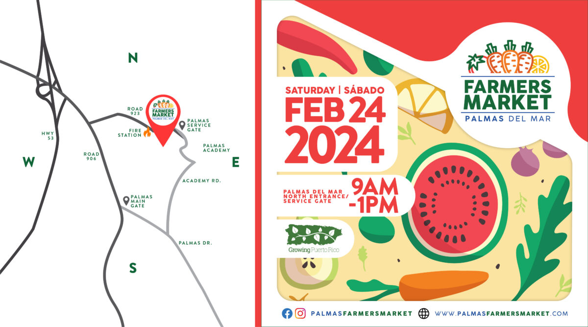 2024 Palmas Farmers Market February 24 banner image with map