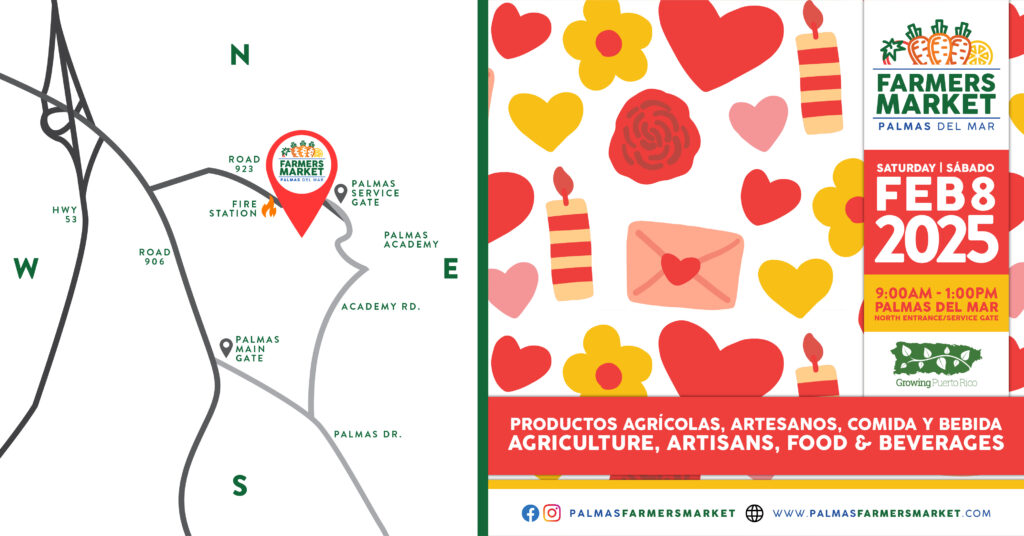 Palmas Farmers Market 2025 February 8 promo with map