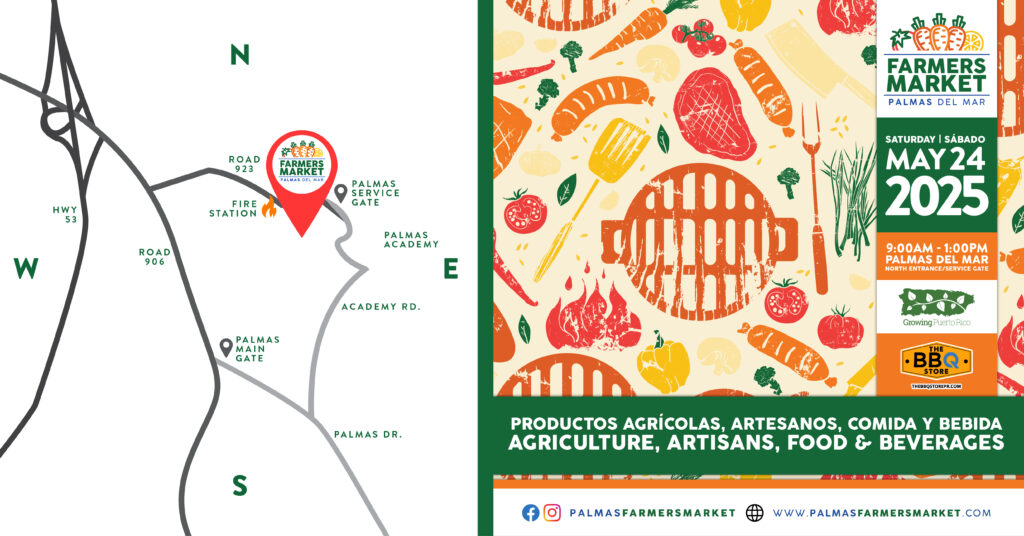Palmas Farmers Market 2025 May 24 promotion with map