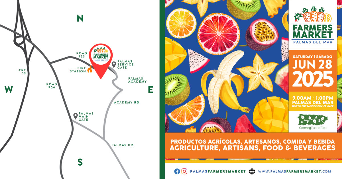 Palmas Farmers Market 2025 June 28 promo with map