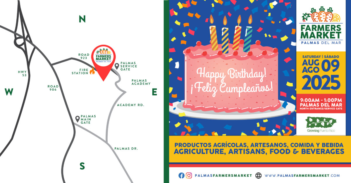 Palmas Farmers Market 2025 August 9 promo with map