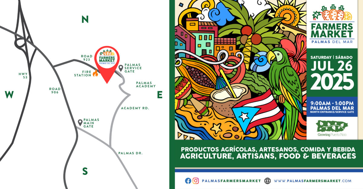 Palmas Farmers Market 2025 July 26 promotion with map