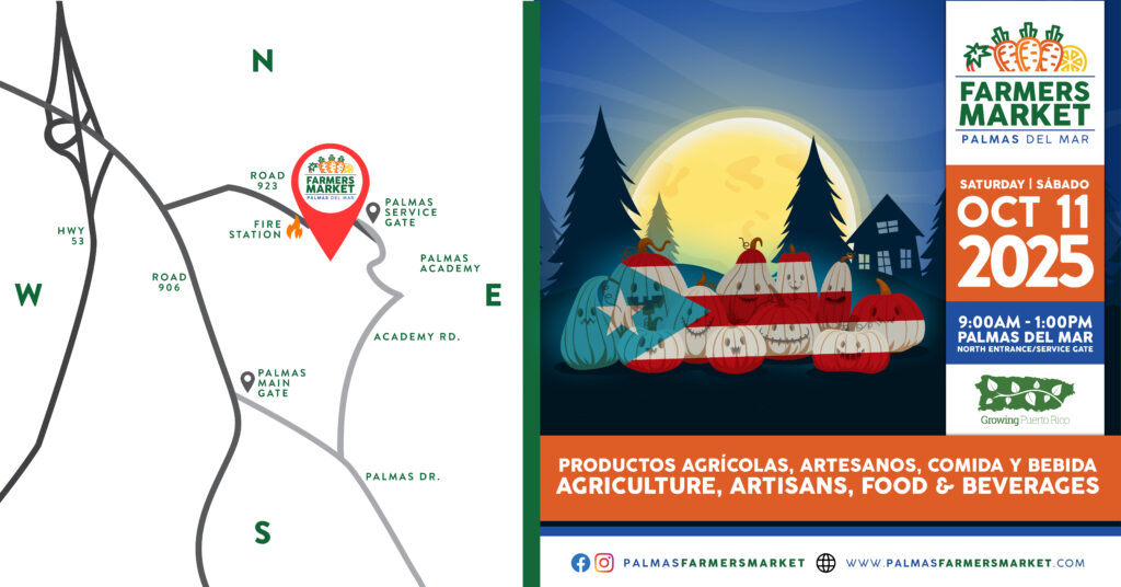 Palmas Farmers Market 2025 October 11 promotion with map