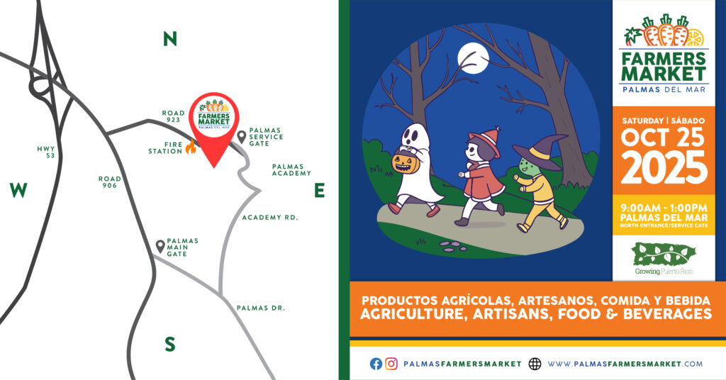 Palmas Farmers Market 2025 October 25 promo with map
