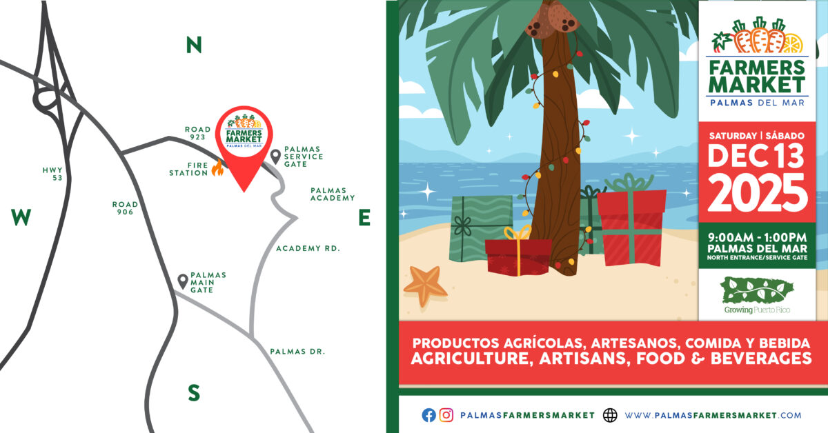 Palmas Farmers Market 2025 Decmeber 13 promo with map