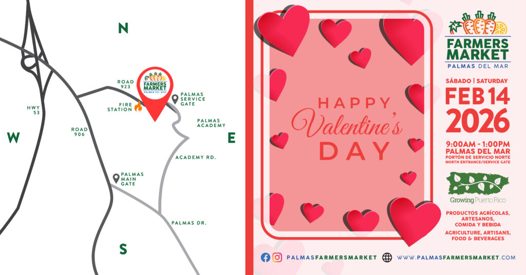 Palmas Farmers Market 2026 February 14 promo with map